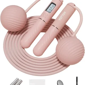 Cordless Jump Rope with LCD Display, Weighted Ball for Adults